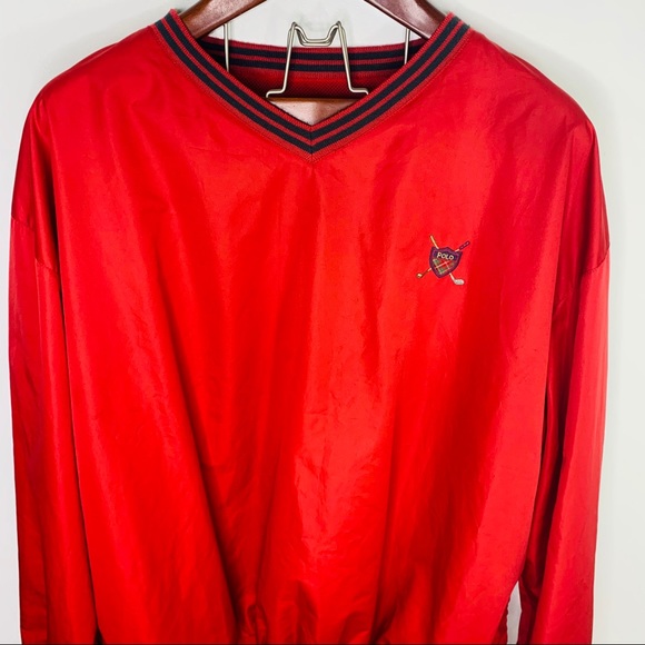 Polo Golf XL Red V Neck Windbreaker Logo Sweater - Picture 2 of 4